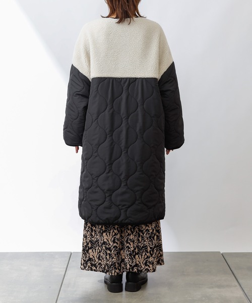 COLONY 2139(コロニートゥーワンスリーナイン)の「ボア×キルトノーカラーロングコート(ノーカラーコート・レディース・ブラック/カーキ/グレイッシュベージュ・FREE)」の22枚目の写真