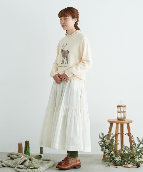 chambre de charme(シャンブルドゥシャーム)の「cdc 綿シルクローン伊吹染ティアードスカート(スカート・レディース・オフホワイト/ピンク/ブラック・FREE)」の4枚目の写真