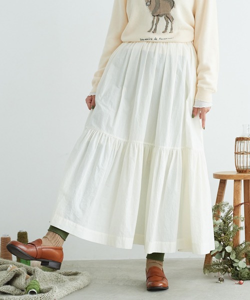 chambre de charme(シャンブルドゥシャーム)の「cdc 綿シルクローン伊吹染ティアードスカート(スカート・レディース・オフホワイト/ピンク/ブラック・FREE)」の7枚目の写真