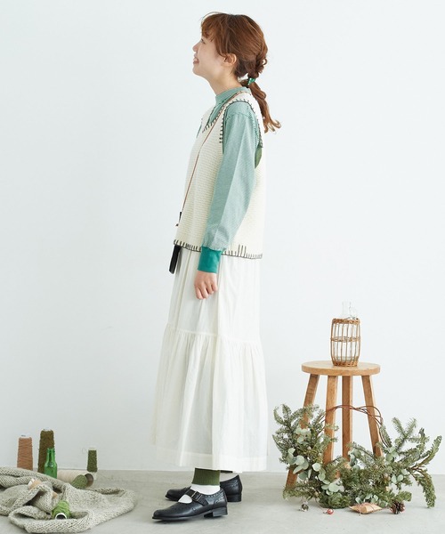 chambre de charme(シャンブルドゥシャーム)の「cdc 綿シルクローン伊吹染ティアードスカート(スカート・レディース・オフホワイト/ピンク/ブラック・FREE)」の11枚目の写真