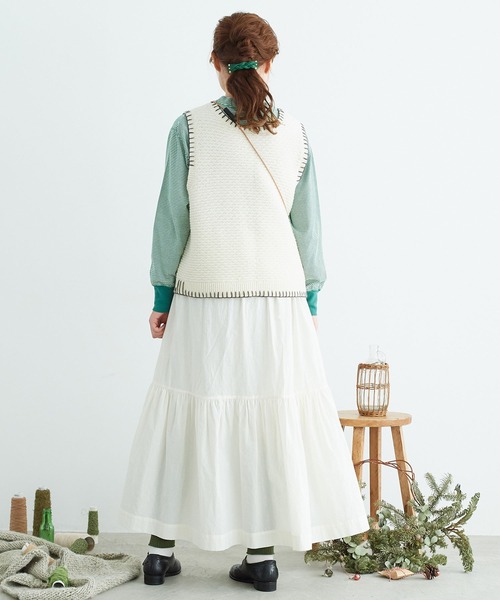 chambre de charme(シャンブルドゥシャーム)の「cdc 綿シルクローン伊吹染ティアードスカート(スカート・レディース・オフホワイト/ピンク/ブラック・FREE)」の15枚目の写真