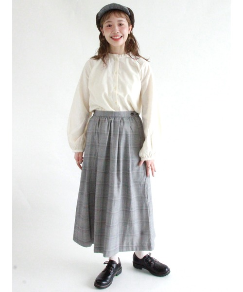 ehka sopo（エヘカソポ）の「グレンチェックギャザースカート（スカート・レディース・ベージュ/ブラウン/グレー・ﾌﾘ-）」の6枚目の写真