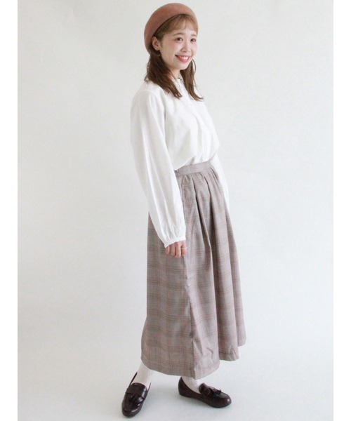 ehka sopo（エヘカソポ）の「グレンチェックギャザースカート（スカート・レディース・ベージュ/ブラウン/グレー・ﾌﾘ-）」の14枚目の写真