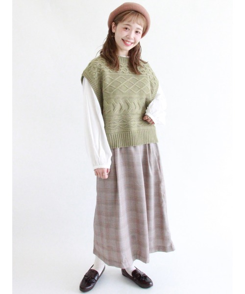 ehka sopo（エヘカソポ）の「グレンチェックギャザースカート（スカート・レディース・ベージュ/ブラウン/グレー・ﾌﾘ-）」の13枚目の写真