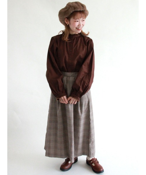 ehka sopo（エヘカソポ）の「グレンチェックギャザースカート（スカート・レディース・ベージュ/ブラウン/グレー・ﾌﾘ-）」の11枚目の写真