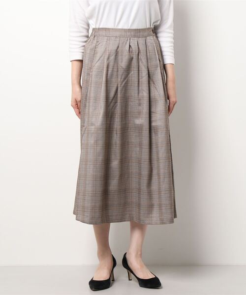 ehka sopo（エヘカソポ）の「グレンチェックギャザースカート（スカート・レディース・ベージュ/ブラウン/グレー・ﾌﾘ-）」の18枚目の写真