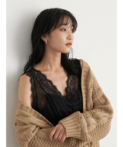 earth music&ecology（アースミュージックアンドエコロジー）の「華奢レースカップ付インナー ＊（キャミソール・レディース・ブラック/アイボリー/モカ/ピンクベージュ・S/M）」の9枚目の写真