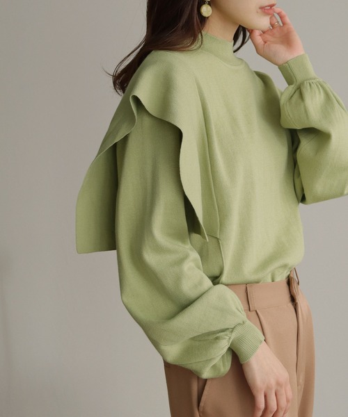 HER CLOSET（ハークローゼット）の「【shemoshelly】フレアパーツボリュームスリーブニット（ニット/セーター・レディース・ライトグレー/ライトブルー/ブラック/グリーン/アイボリー・M）」の5枚目の写真