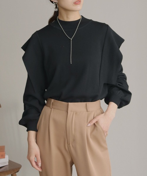HER CLOSET（ハークローゼット）の「【shemoshelly】フレアパーツボリュームスリーブニット（ニット/セーター・レディース・ライトグレー/ライトブルー/ブラック/グリーン/アイボリー・M）」の3枚目の写真
