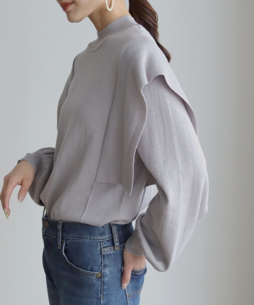 HER CLOSET（ハークローゼット）の「【shemoshelly】フレアパーツボリュームスリーブニット（ニット/セーター・レディース・ライトグレー/ライトブルー/ブラック/グリーン/アイボリー・M）」の9枚目の写真