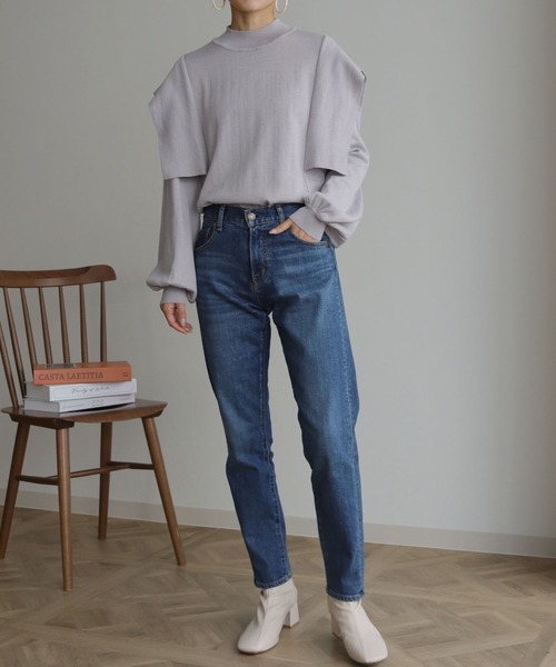 HER CLOSET（ハークローゼット）の「【shemoshelly】フレアパーツボリュームスリーブニット（ニット/セーター・レディース・ライトグレー/ライトブルー/ブラック/グリーン/アイボリー・M）」の11枚目の写真