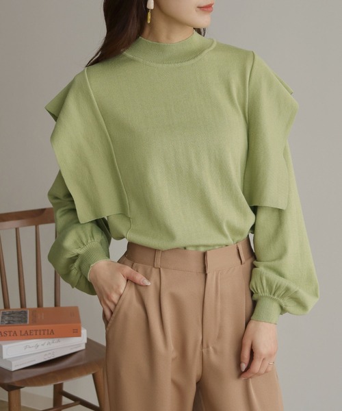 HER CLOSET（ハークローゼット）の「【shemoshelly】フレアパーツボリュームスリーブニット（ニット/セーター・レディース・ライトグレー/ライトブルー/ブラック/グリーン/アイボリー・M）」の14枚目の写真