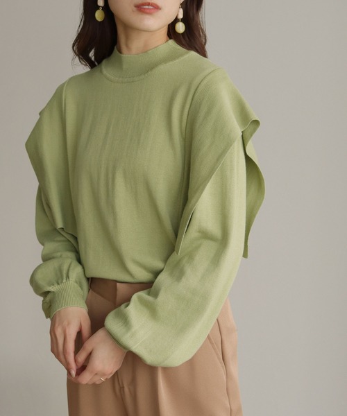 HER CLOSET（ハークローゼット）の「【shemoshelly】フレアパーツボリュームスリーブニット（ニット/セーター・レディース・ライトグレー/ライトブルー/ブラック/グリーン/アイボリー・M）」の12枚目の写真