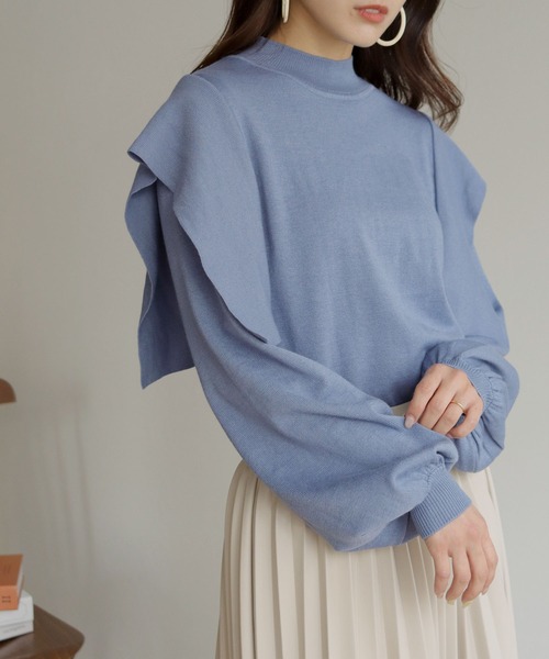 HER CLOSET（ハークローゼット）の「【shemoshelly】フレアパーツボリュームスリーブニット（ニット/セーター・レディース・ライトグレー/ライトブルー/ブラック/グリーン/アイボリー・M）」の21枚目の写真