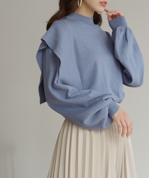 HER CLOSET（ハークローゼット）の「【shemoshelly】フレアパーツボリュームスリーブニット（ニット/セーター・レディース・ライトグレー/ライトブルー/ブラック/グリーン/アイボリー・M）」の19枚目の写真