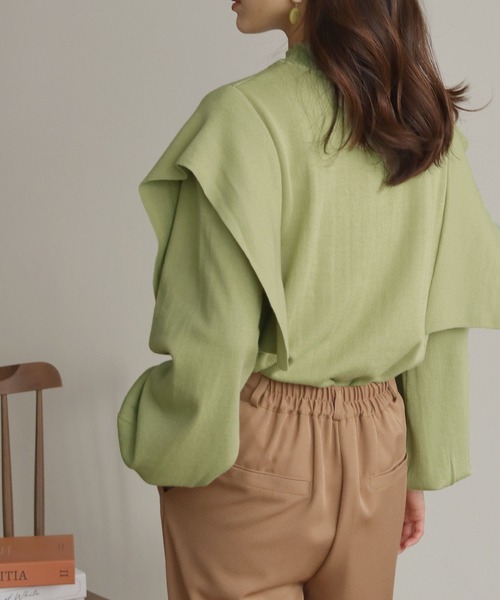 HER CLOSET（ハークローゼット）の「【shemoshelly】フレアパーツボリュームスリーブニット（ニット/セーター・レディース・ライトグレー/ライトブルー/ブラック/グリーン/アイボリー・M）」の15枚目の写真