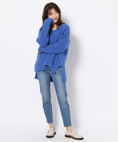 BARNYARDSTORM（バンヤードストーム）の「BARNYARDSTORM / ループヤーンVネックニット（ニット/セーター・レディース・ベージュ/オフホワイト/ブルー・FREE）」の13枚目の写真