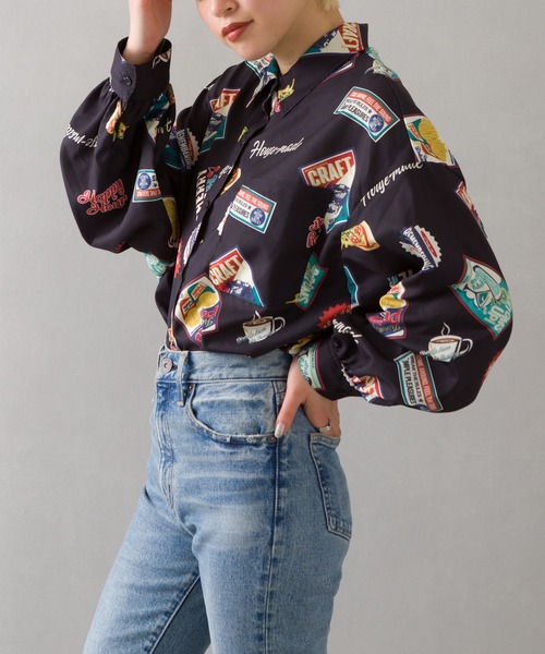 SpRay（スプレイ）の「総柄シャツ（シャツ/ブラウス・レディース・ブラック/オフホワイト・FREE）」の2枚目の写真