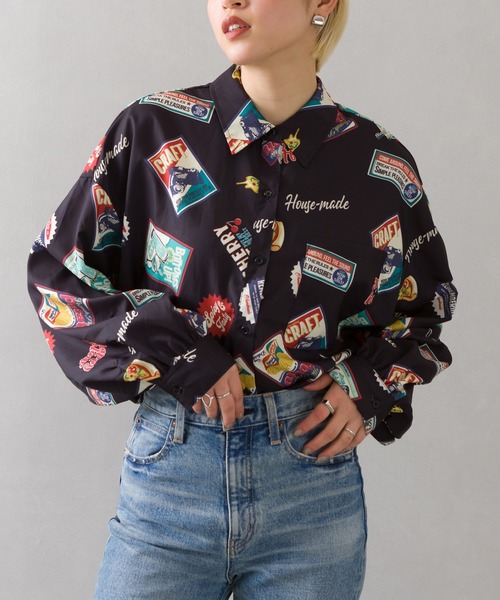 SpRay（スプレイ）の「総柄シャツ（シャツ/ブラウス・レディース・ブラック/オフホワイト・FREE）」の3枚目の写真
