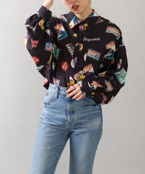 SpRay（スプレイ）の「総柄シャツ（シャツ/ブラウス・レディース・ブラック/オフホワイト・FREE）」の5枚目の写真