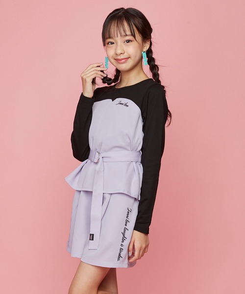 JENNI love(ジェニィラブ)の「ベルト付きビスチェドッキングロンT(Tシャツ/カットソー・キッズ・サックスブルー/ラベンダー/ベージュ・130cm/140cm/160cm/150cm)」の3枚目の写真