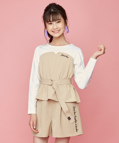 JENNI love(ジェニィラブ)の「ベルト付きビスチェドッキングロンT(Tシャツ/カットソー・キッズ・サックスブルー/ラベンダー/ベージュ・130cm/140cm/160cm/150cm)」の1枚目の写真