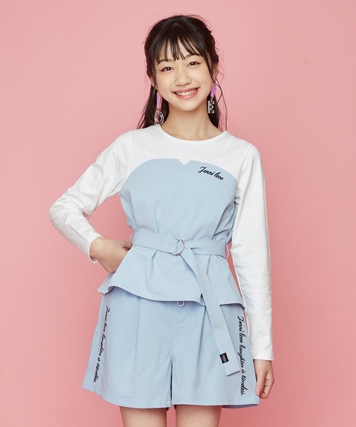 JENNI love(ジェニィラブ)の「ベルト付きビスチェドッキングロンT(Tシャツ/カットソー・キッズ・サックスブルー/ラベンダー/ベージュ・130cm/140cm/160cm/150cm)」の2枚目の写真