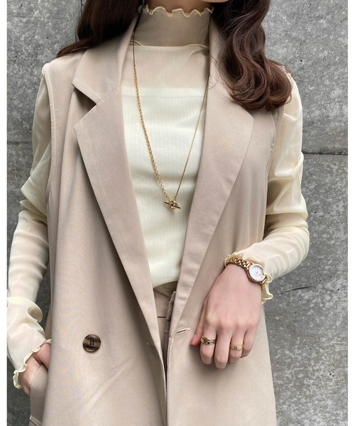 INGNI(イング)の「チュールハイネックメロウトップス(Tシャツ/カットソー・レディース・アイボリー/サックスブルー系4/イエロー系5/ピンク系/ブラック・M)」の4枚目の写真