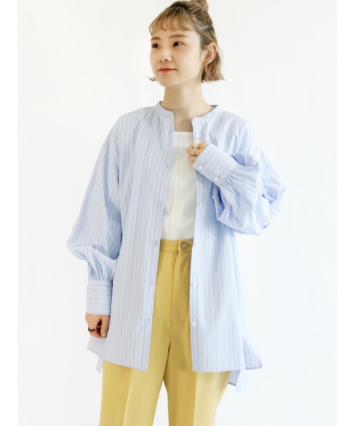 ehka sopo（エヘカソポ）の「マルチストライプチュニックシャツ（シャツ/ブラウス・レディース・サックスブルー/ピンク/グリーン・ﾌﾘ-）」の3枚目の写真