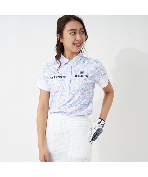 セール Fila Golf フィラゴルフ 小花柄 切替 メッシュジャージ Golf フィラゴルフ Golf フィラゴルフ 切替 のファッション Golf フィラゴルフ Fila Grs認証 ゴルフウェア レディース シャツ ブラウス 半袖シャツ 吸汗速乾 Uvカット 超お値打ち