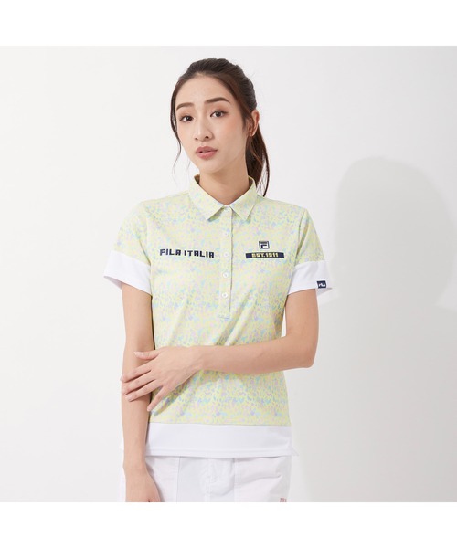 セール Fila Golf フィラゴルフ 小花柄 切替 Fila メッシュジャージ のシャツ ブラウス Fila Fila シャツ ブラウス Grs認証 ゴルフウェア レディース シャツ ブラウス Golf フィラゴルフ のファッション 半袖シャツ 吸汗速乾 Uvカット