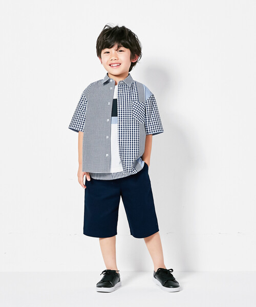 COMME CA ISM(コムサイズム)の「ギンガムチェック シャツ(シャツ/ブラウス・キッズ・ベージュ/ネイビー・110cm/100cm/120cm/130cm/140cm/150cm)」の4枚目の写真