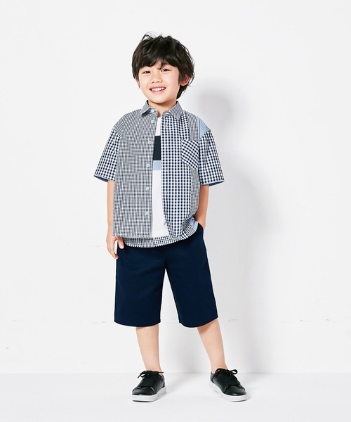 COMME CA ISM(コムサイズム)の「ギンガムチェック シャツ(シャツ/ブラウス・キッズ・ベージュ/ネイビー・110cm/100cm/120cm/130cm/140cm/150cm)」の3枚目の写真