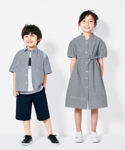 COMME CA ISM(コムサイズム)の「ギンガムチェック シャツ(シャツ/ブラウス・キッズ・ベージュ/ネイビー・110cm/100cm/120cm/130cm/140cm/150cm)」の6枚目の写真