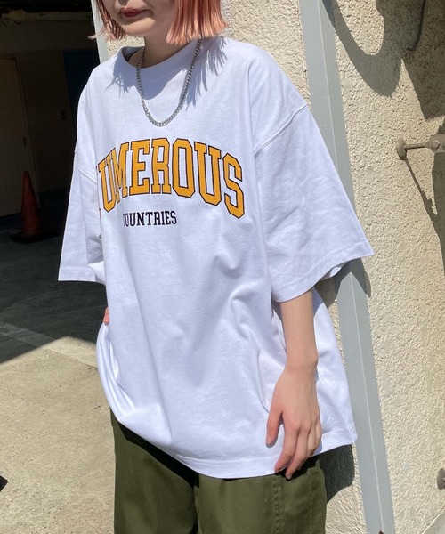 WEGO（ウィゴー）の「WEGO/アクセ付きカレッジ半袖Tシャツ（Tシャツ/カットソー・メンズ・ダークグリーン/ホワイト/ネイビー・MEDIUM/LARGE）」の12枚目の写真