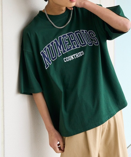 WEGO（ウィゴー）の「WEGO/アクセ付きカレッジ半袖Tシャツ（Tシャツ/カットソー・メンズ・ダークグリーン/ホワイト/ネイビー・MEDIUM/LARGE）」の10枚目の写真