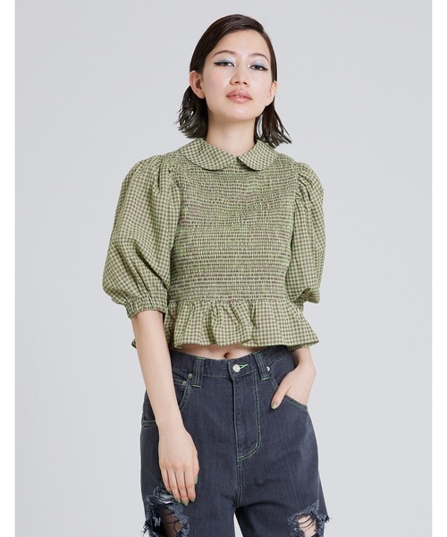 Little sunny bite（リトルサニーバイト）の「Check short blouse（シャツ/ブラウス・レディース・レッド/ピンク/ブルー/グリーン・FREE）」の3枚目の写真