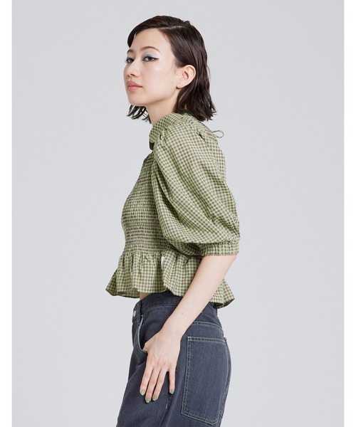 セール】Check short blouse（シャツ/ブラウス）｜Little sunny
