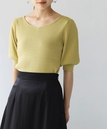HER CLOSET | 【TWENTY THREE】WEB限定ハートネックパフスリーブリブニットトップス(ニット/セーター)