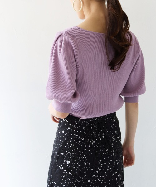 HER CLOSET（ハークローゼット）の「【TWENTY THREE】WEB限定ハートネックパフスリーブリブニットトップス（ニット/セーター・レディース・ブラック/パープル/イエロー/アイボリー・M）」の18枚目の写真