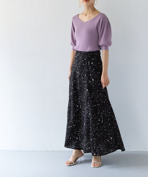 HER CLOSET（ハークローゼット）の「【TWENTY THREE】WEB限定ハートネックパフスリーブリブニットトップス（ニット/セーター・レディース・ブラック/パープル/イエロー/アイボリー・M）」の22枚目の写真