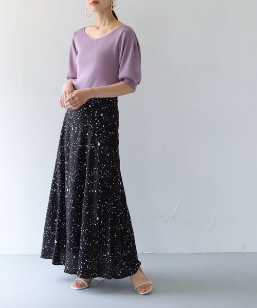 HER CLOSET（ハークローゼット）の「【TWENTY THREE】WEB限定ハートネックパフスリーブリブニットトップス（ニット/セーター・レディース・ブラック/パープル/イエロー/アイボリー・M）」の15枚目の写真