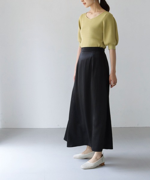 HER CLOSET（ハークローゼット）の「【TWENTY THREE】WEB限定ハートネックパフスリーブリブニットトップス（ニット/セーター・レディース・ブラック/パープル/イエロー/アイボリー・M）」の19枚目の写真