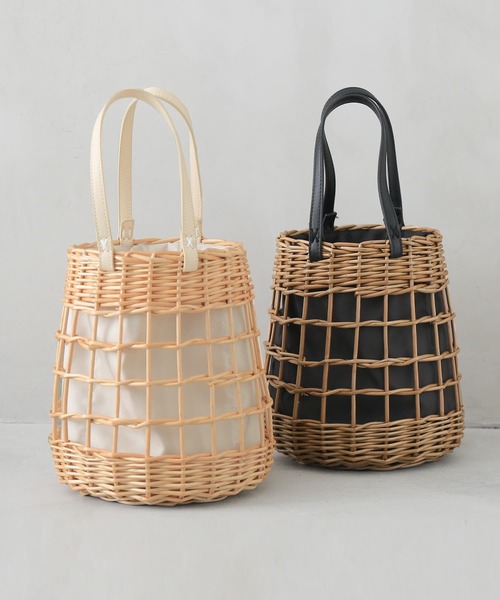 osharewalker（オシャレウォーカー）の「『編み柳巾着カゴバッグ』（かごバッグ・レディース・ブラック/アイボリー・FREE）」の19枚目の写真