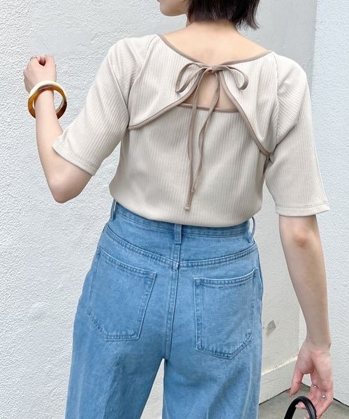 mysty woman（ミスティウーマン）の「バックオープンパイピングプルオーバー 297713（Tシャツ/カットソー・レディース・ブラック/オフホワイト/ベージュ・FREE）」の12枚目の写真