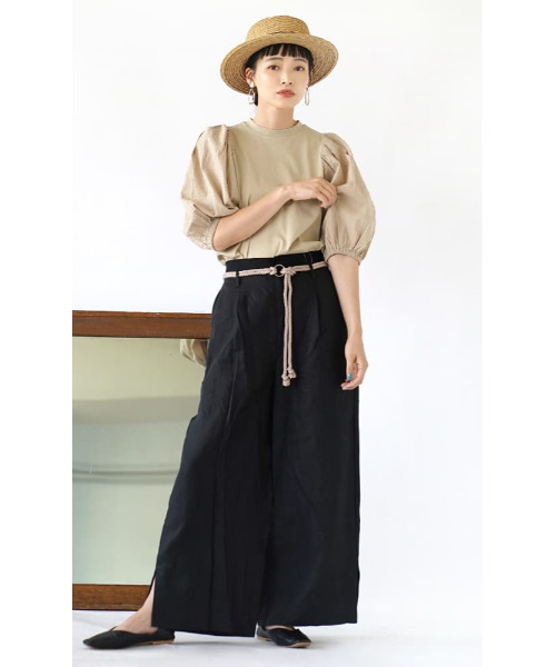 apartment department（アパートメントデパートメント）の「ドビードットジャガード ボリュームスリーブカットソー（Tシャツ/カットソー・レディース・ブラック/ベージュ・M）」の5枚目の写真