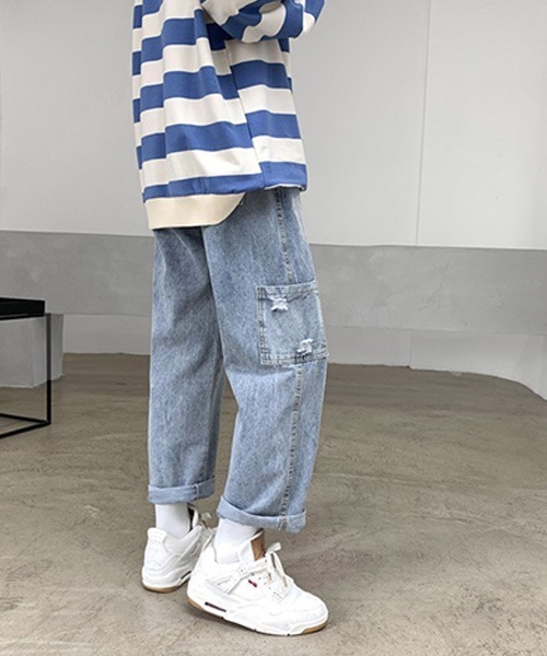 Anchor Smith(アンカー スミス)の「ルーズシルエット セミワイドクラッシュポケットペインターデニムパンツ(デニムパンツ・メンズ・ライトブルー/グレー/グリーン/ブルー・S/M/L/XL)」の8枚目の写真