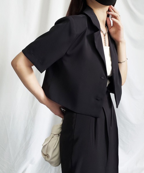 me+em select(ミームセレクト)の「※【 セットアップ対応 】半袖ショートテーラードジャケット(テーラードジャケット・レディース・ブラック/アイボリー・FREE)」の7枚目の写真