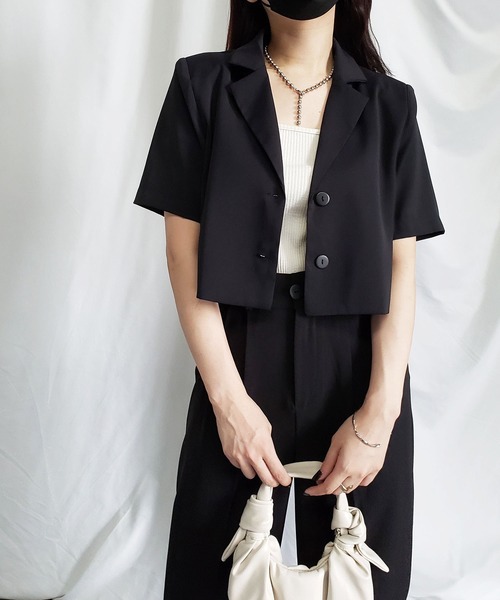 セットアップ対応 】半袖ショートテーラードジャケット