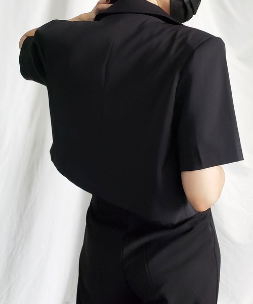 me+em select(ミームセレクト)の「※【 セットアップ対応 】半袖ショートテーラードジャケット(テーラードジャケット・レディース・ブラック/アイボリー・FREE)」の4枚目の写真
